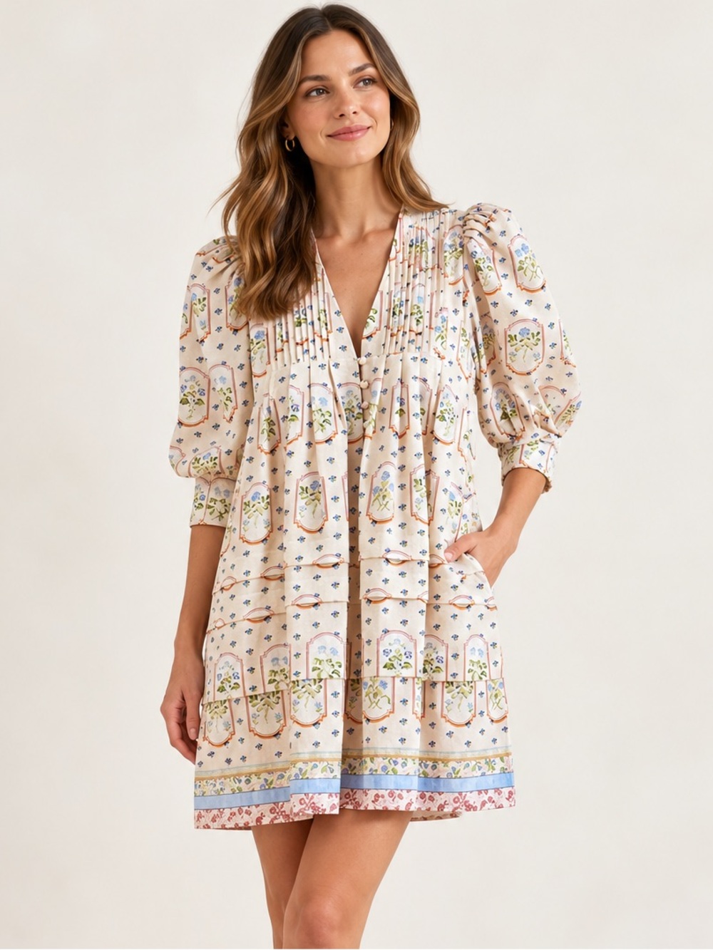 Hunter Bell Camie Dress XL Floral Print Puff Sleeve Mini Dress NWT